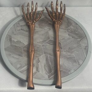 Copper Skeleton Hand Decor Set Gothic Halloween Tabletop Display Pair